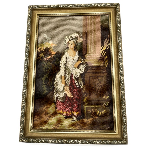 VINTAGE Thomas Gainsborough "Blue Boy" & “The Mrs. Graham” Framed Needlepoint Se - Picture 4 of 9